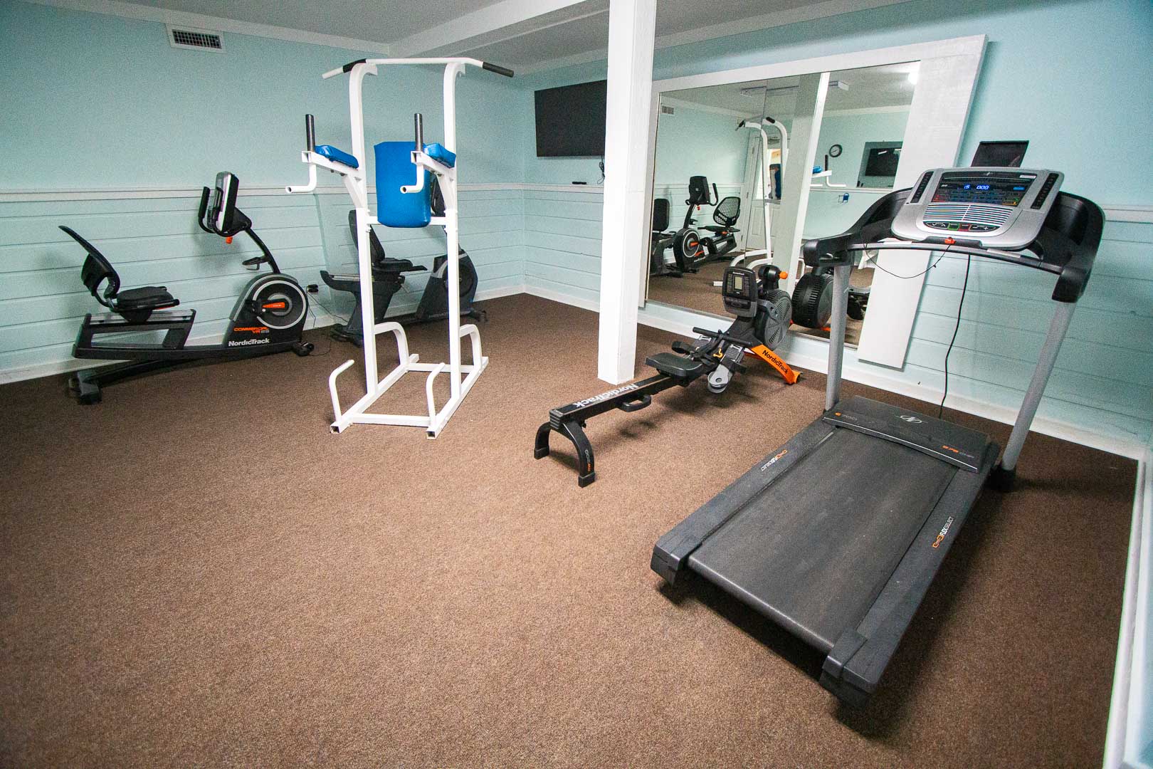 An indoor gym at VRI's Barrier Island Station in North Carolina.